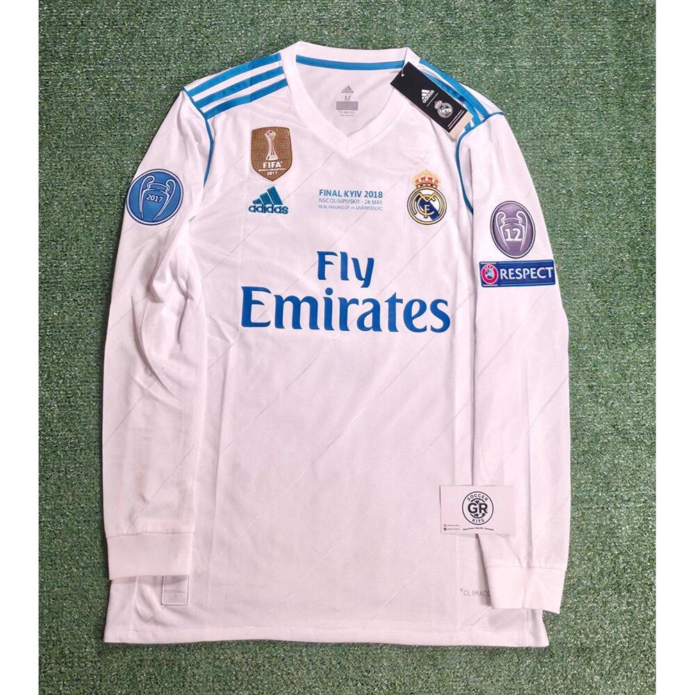 Real Madrid Ronaldo #7 2017/18 UCL Final Jersey – Retro Long Sleeve Size XL